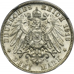 Germany, City of Hamburg, 3 Mark 1913 J - NGC MS63