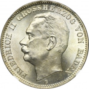 Germany, Baden, Friedrich II, 3 Mark Karlsruhe 1908 G - NGS MS64