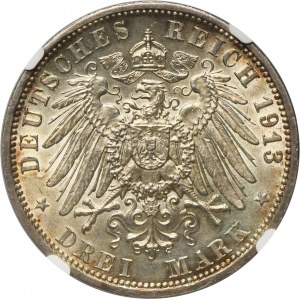 Germany, City of Lübeck, 3 Mark Berlin 1913 A - NGC MS63 - RARE