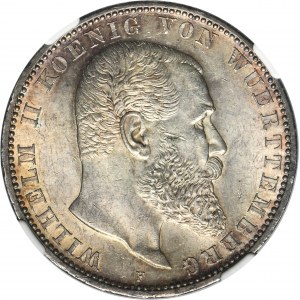 Germany, Kingdom of Württemberg, Wilhelm II, 5 Mark Stuttgart 1913 F - NGC MS62