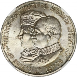 Germany, Saxony, Friedrich August III, 5 Mark Muldenhütten 1909 - NGC MS66+