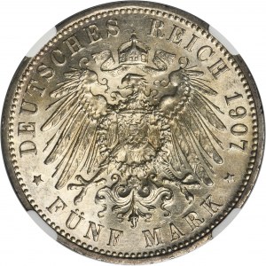 Germany, Prussia Kingdom, Wilhelm II, 5 Mark Berlin 1907 A - NGC MS61