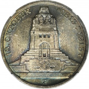 Germany, Saxony, Friedrich August III, 3 Mark Muldenhütten 1913 E - NGC MS65