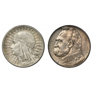 Zestaw, Głowa kobiety i Piłsudski, 10 złotych 1932 i 1939 (2 szt.)
