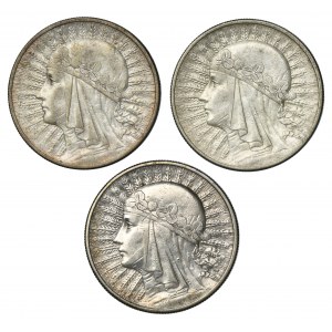 Zestaw, Głowa Kobiety, 10 złotych Londyn 1932 (3 szt.)