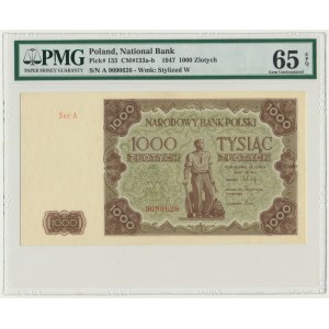 1.000 złotych 1947 - A - PMG 65 EPQ - pierwsza seria