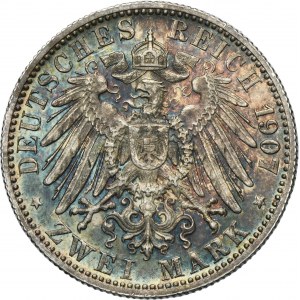 Germany, Württemberg, Wilhelm II, 2 Mark Stuttgart 1907 F