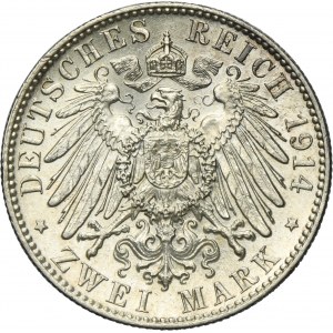 Allemagne, Royaume de Saxe, Frédéric Auguste III, 2 Marks Muldenhütten 1914 E