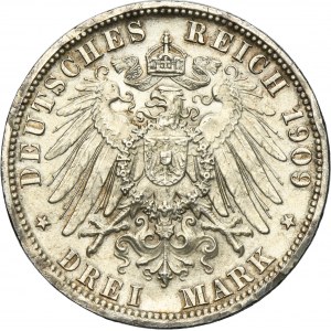 Germany, Anhalt-Dessau, Friedrich II, 3 Mark Berlin 1909 A