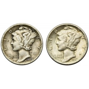 Lot, USA, 1 Dime Philadelphia 1935 i 1937 - Mercury