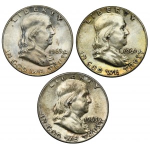 Lot, USA, 1/2 Dollar 1962-1963 - Franklin (3 pcs.)