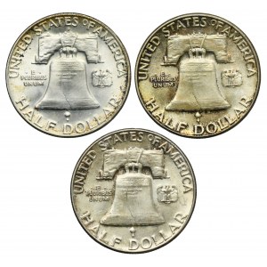 Lot, USA, 1/2 Dollar 1962-1963 - Franklin (3 pcs.)