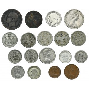 Lot, Great Britain and Serbia, Mix coins 19th and 20th century (18 pcs.)
