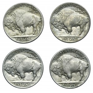 Lot, USA, 5 Cents - Buffalo Nickel (4 pcs.)