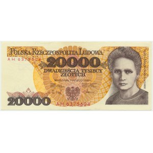 20.000 złotych 1989 - AH - DESTRUKT - awers odbity na rewersie