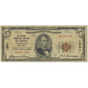 USA, Brown Seal, Albany, New York, 5 Dollars 1929