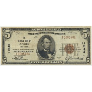 USA, Phoque brun, Andes, New York, $5 1929