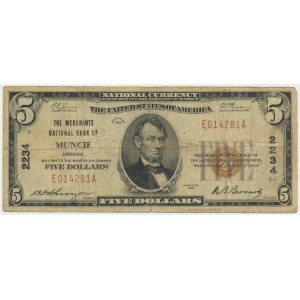 États-Unis d'Amérique, sceau brun, Muncie, Indiana, 5 $ 1929
