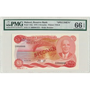 Malawi, 5 kwacha 1978 - SPECIMEN - No 013 - PMG 66 EPQ
