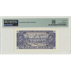 Romania, 5 Lei 1952 - blue serial - PMG 66 EPQ