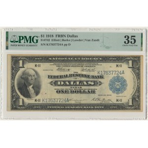 USA, FRBN Dallas, 1 Dollar 1918 - Elliott & Burke & Lawder & Van Zandt - PMG 35