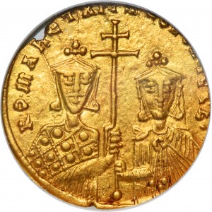 Byzantine Empire, Constantine VII Porphyrogenitus, Romanus I and Christopher Lekapenos, Solidus - GCN AU53