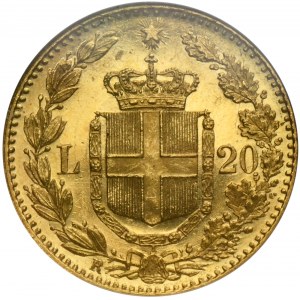 Italy, Kingdom of Italy, Umberto I, 20 Lira Rome 1882 R - GCN MS63
