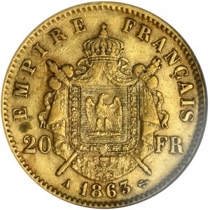 France, Napoleon III, 20 Francs Paris 1863 A - GCN XF45