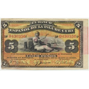Cuba, 5 Pesos 1896 - overprint PLATA -
