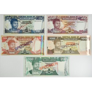 Swaziland (Eswatini), set of SPECIMENS 10-200 Lilangeni/Emalangeni (1996-98) (5 pcs.)