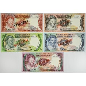 Swaziland (Eswatini), set of SPECIMENS 1-20 Lilangeni/Emalangeni (1974-89) (5 pcs.)