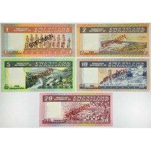 Swaziland (Eswatini), set of SPECIMENS 1-20 Lilangeni/Emalangeni (1974-89) (5 pcs.)