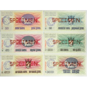 Bosnia and Herzegovina, Set of SPECIMENS 10-1000 dinars 1992 (6 pcs.)