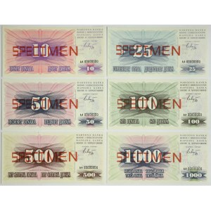 Bosnia and Herzegovina, Set of SPECIMENS 10-1000 dinars 1992 (6 pcs.)
