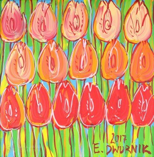 Edward Dwurnik, Pomarańczowe tulipany 2017