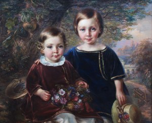 Louis Friedrich Sy (1818 Anklam-1887 Gdańsk), Dzieci na tle dworku w Sopocie, 1845