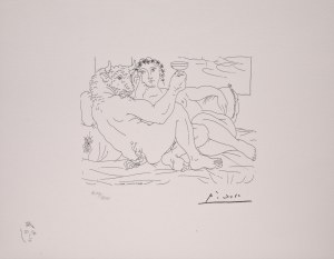 Pablo Picasso (1881 Malaga - 1973 Mougins), Minotaur z kielichem i młoda kobieta