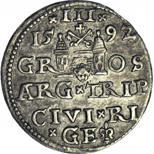 Zygmunt III Waza, Trojak 1592, Ryga, duża głowa, ładny