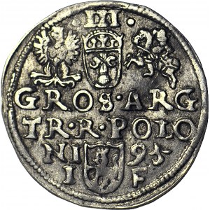 Zygmunt III Waza, Trojak Olkusz 1595, znak mincerski kończy legendę