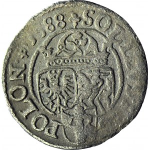 Zygmunt III Waza, Szeląg 1588, Olkusz, półruszt, pierwszy szeląg Zygmunta,