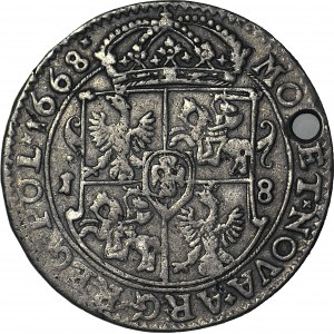 Jan II Kazimierz, Ort 1668, Bydgoszcz, mały krzyżyk po dacie