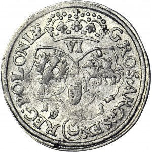 Jan III Sobieski, Szóstak 1681 TLB, Bydgoszcz, belka pomiędzy tarczami