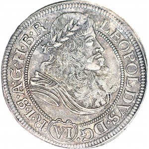 R-, Schlesien, Leopold I, 6 krajcars 1675, FIK, Opole, selten und schön