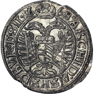 Śląsk, Leopold I, 3 krajcary 1668 SHS, Wrocław, SIL, bez szarfy