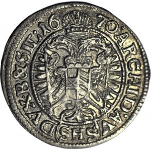 Śląsk, Leopold I, 3 krajcary 1670 SHS, Wrocław, SIL, bez szarfy