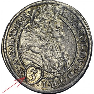 Śląsk, Leopold I, 3 krajcary 1695 MMW, Wrocław, kartusz nominału - SERCE, rzadki