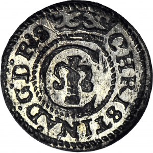 Krystyna Waza, okupacja szwedzka, Szeląg 1644, Ryga, rzadszy rocznik, menniczy