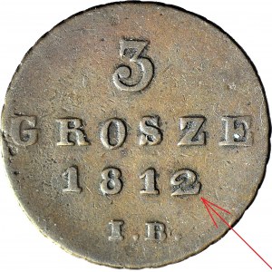 RR-, Księstwo Warszawskie, 3 grosze 1812 IB, rzadki kształt cyfry 2