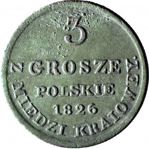 Królestwo Polskie, 3 grosze 1826 IB z MIEDZI KRAIOWEY