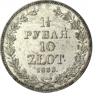 Zabór Rosyjski, 10 złotych = 1 1/2 rubla 1833, NG, Petersburg, PIĘKNE